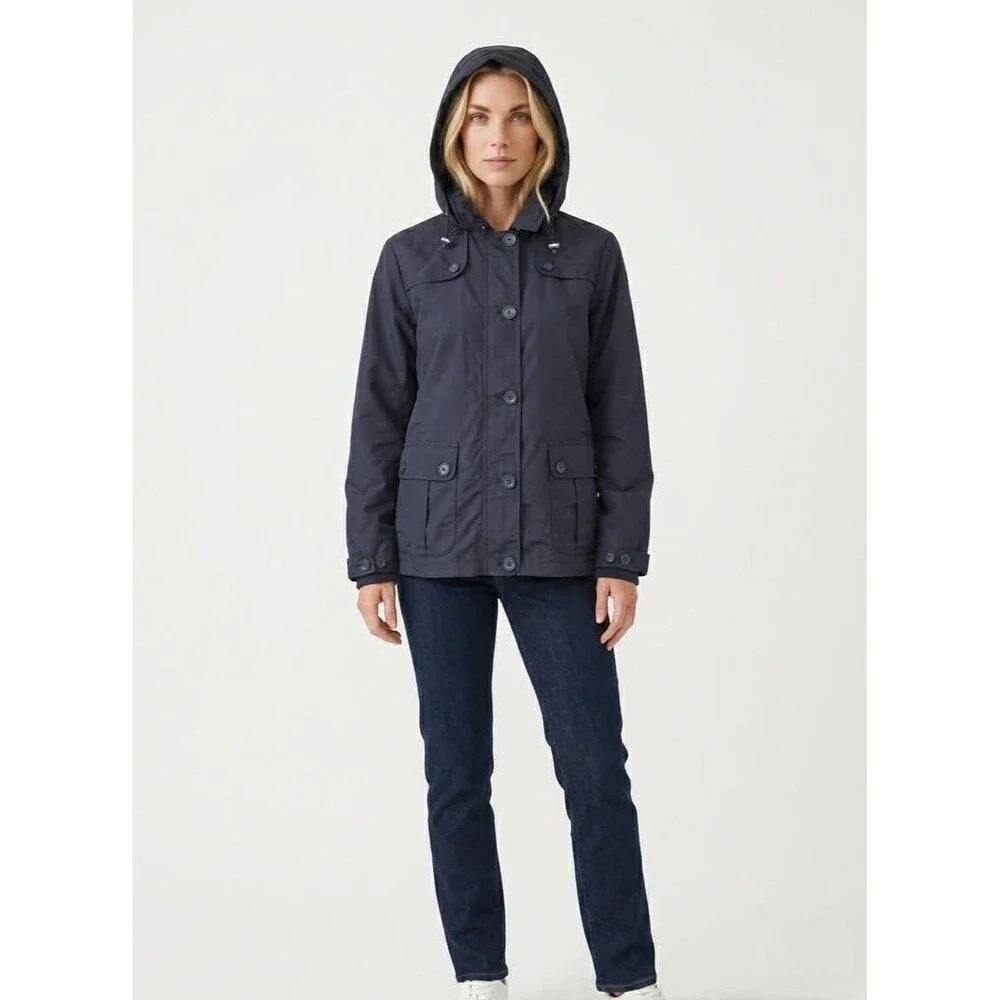 Lands’ End Women’s Hooded Rain Windbreaker Jacket Coat Small S 6-8 Navy Nylon